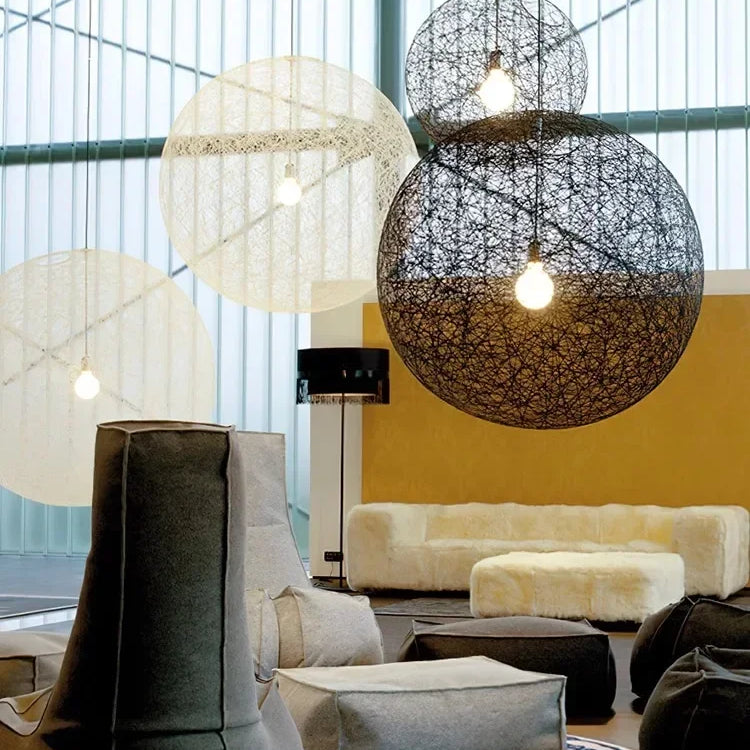 Nordic Rattan Weaving Spherical Chandelier Led Pendant Lights For Living Room Loft Hanging Lamp