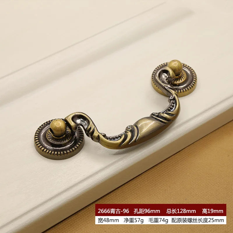 Retro Bronze Cabinet Handles - Antique Metal Kitchen Door Pulls and Wardrobe Knobs 128mm 2666-96mm Handles
