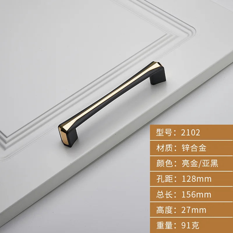 American Zinc Alloy Cabinet Handles - Solid Drawer Knobs for Wardrobes Closets and Furniture Gold Black-128 Handles