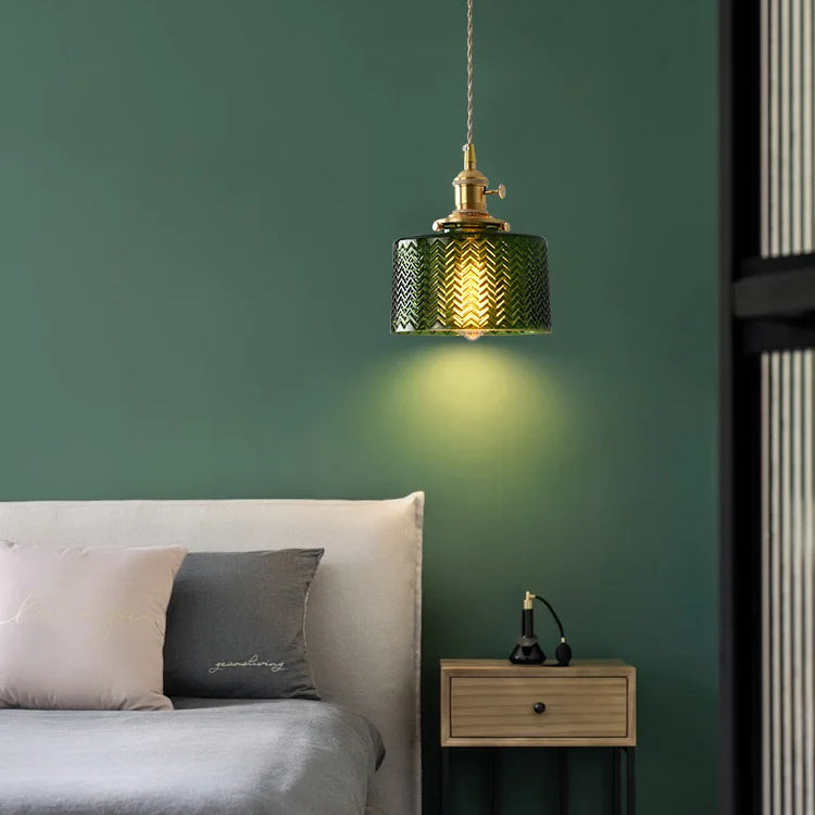 Vintage Brass Green Glass Pendant Light - Illuminate Your Dining Room Bar Or Bedroom With