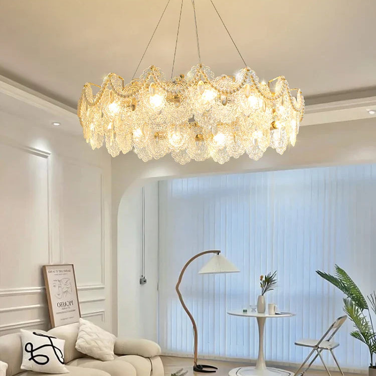 Elegant French Light Luxury Glass Chandelier - Modern Golden Rectangular Dining Room And Living