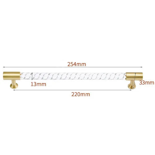 Transparent Acrylic Furniture Handles – Brass Cabinet Pulls and Wardrobe Knobs spiral 254mm Handles