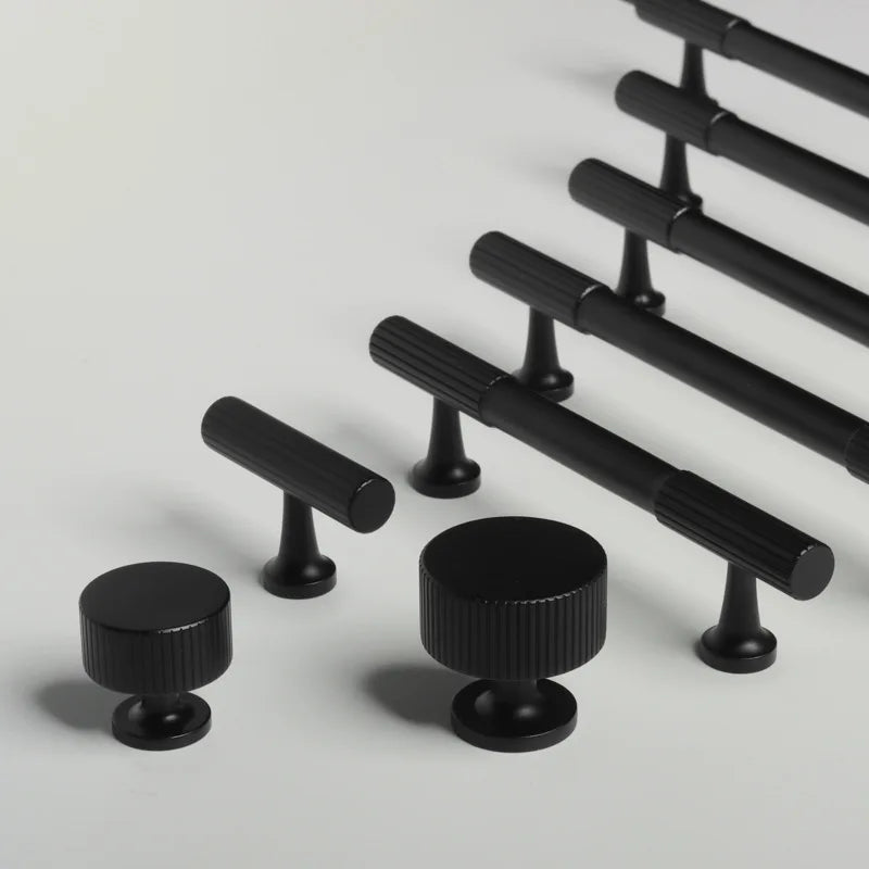 Solid Brass Vertical Linear Cabinet Knobs – Long Drawer Handles for Kitchen Wardrobe and Wooden Doors 9012-Black