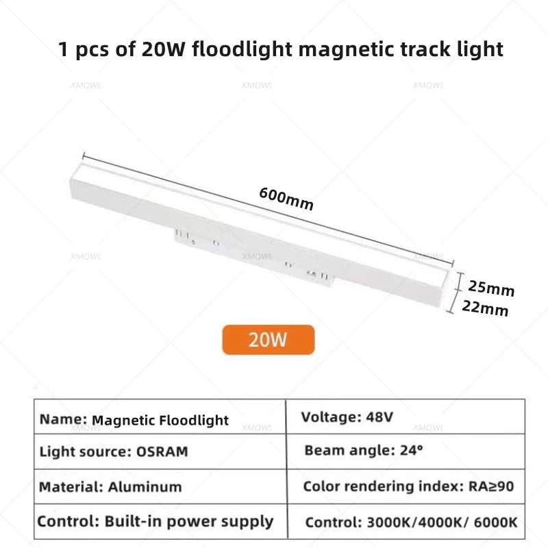 Modern Magnetic Track Lights - Embedded LED Spotlight Downlight 1 pcs 20W Floodlight / White light 4000K ceiling light