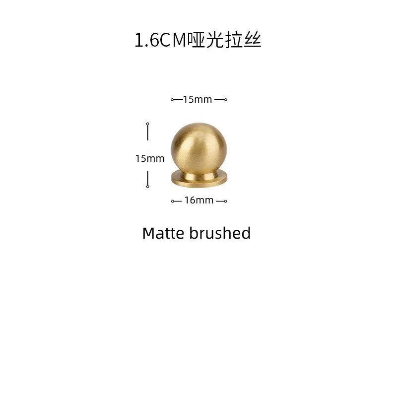 Solid Brass Ball Cabinet Knobs - Vintage Single-Hole Wardrobe and Drawer Handles Matte brushed 16mm Knobs