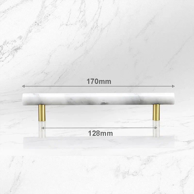 Green and White Marble Cabinet Handle – Luxury Natural Stone Drawer Pulls with Brass Base (50mm-200mm) white 170mm