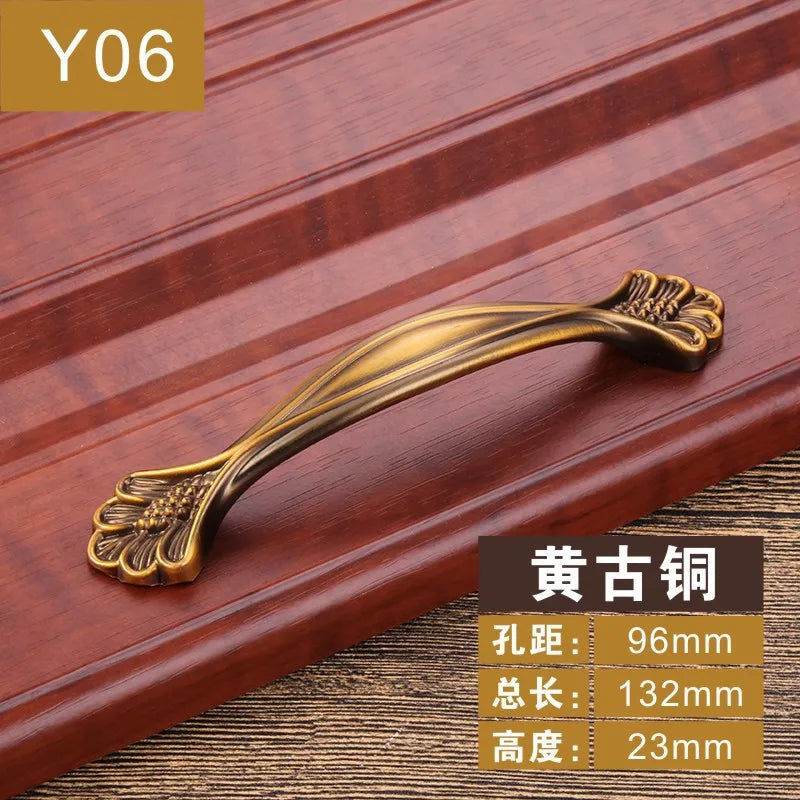 Antique Yellow Bronze Cabinet Handles - Brushed Vintage Drawer Pulls for Kitchen and Wardrobe Doors Y06 96mm Handles
