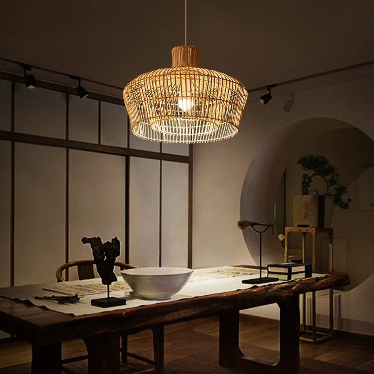 Chinoiserie Rattan Pendant Light - Vintage Double - Layer Design For Kitchen Dining And Hotel Decor