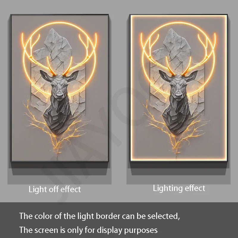 Dlight Decor Reindeer Wall Glow for Luxe Entry Spaces C / 120X60CM / Dimmable warm light|Gold border Wall Art