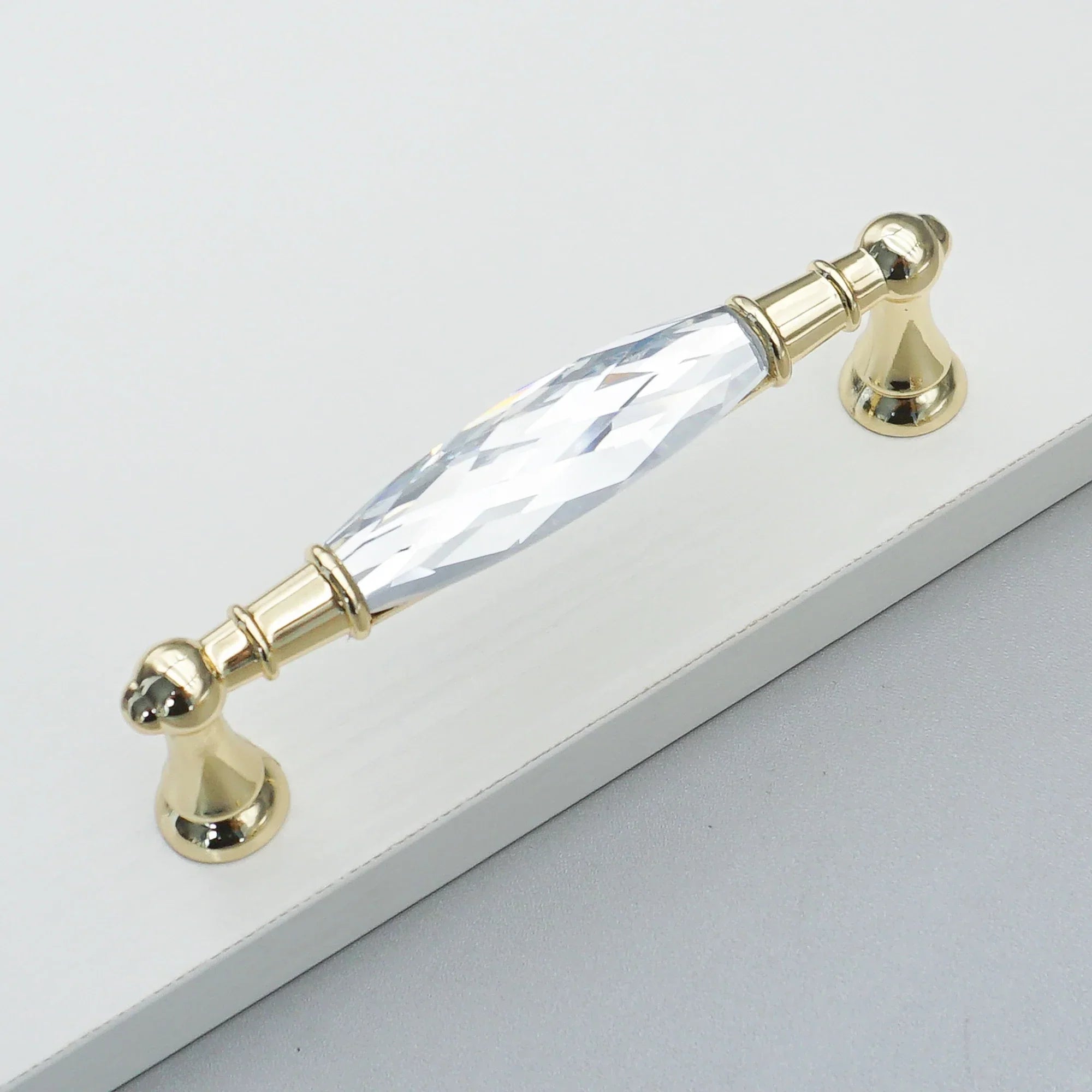 Luxury Gold Chrome Cabinet Handles – Modern Zinc Alloy and Crystal Glass Drawer Knobs for Wardrobes and Dressers 128mm