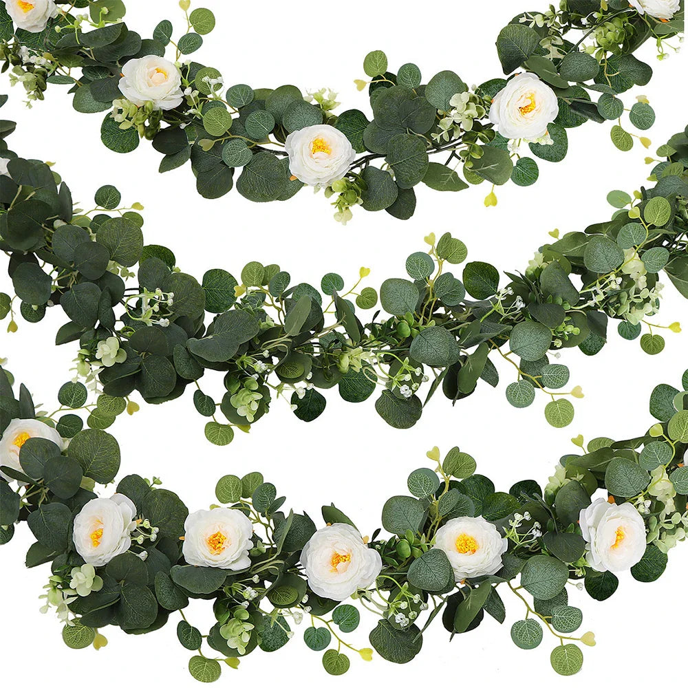 Dlight Decor 180cm Eucalyptus Vine with White Rose Garland