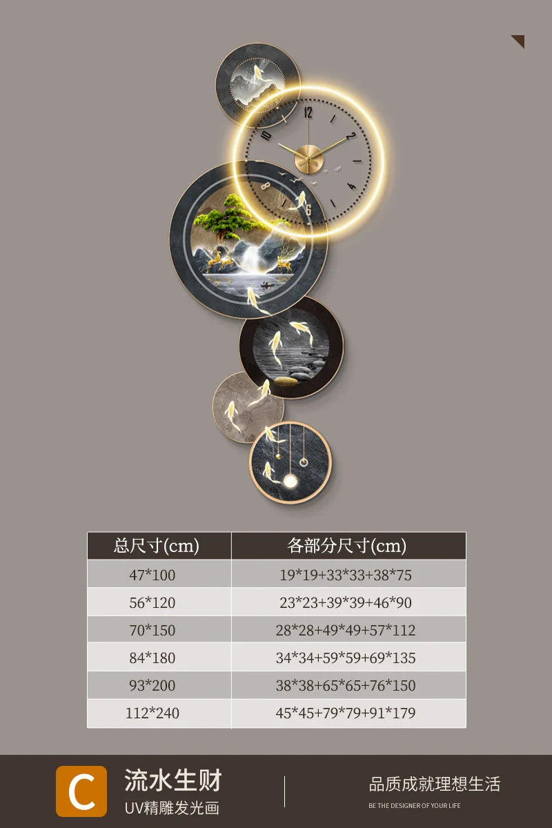 Dlight Decor Nine Fish Clock Wall Light Mural C / 70X150cm Wall Art