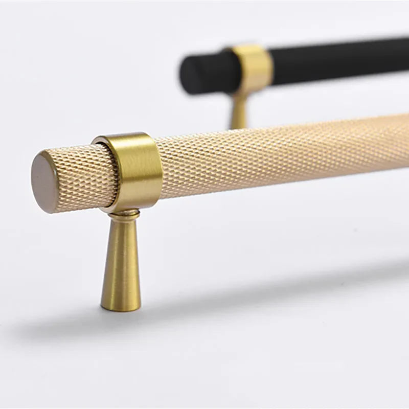 Solid Brass Knurled Cabinet Handles – Gold and Black Wardrobe Knobs and Drawer Pulls Handles