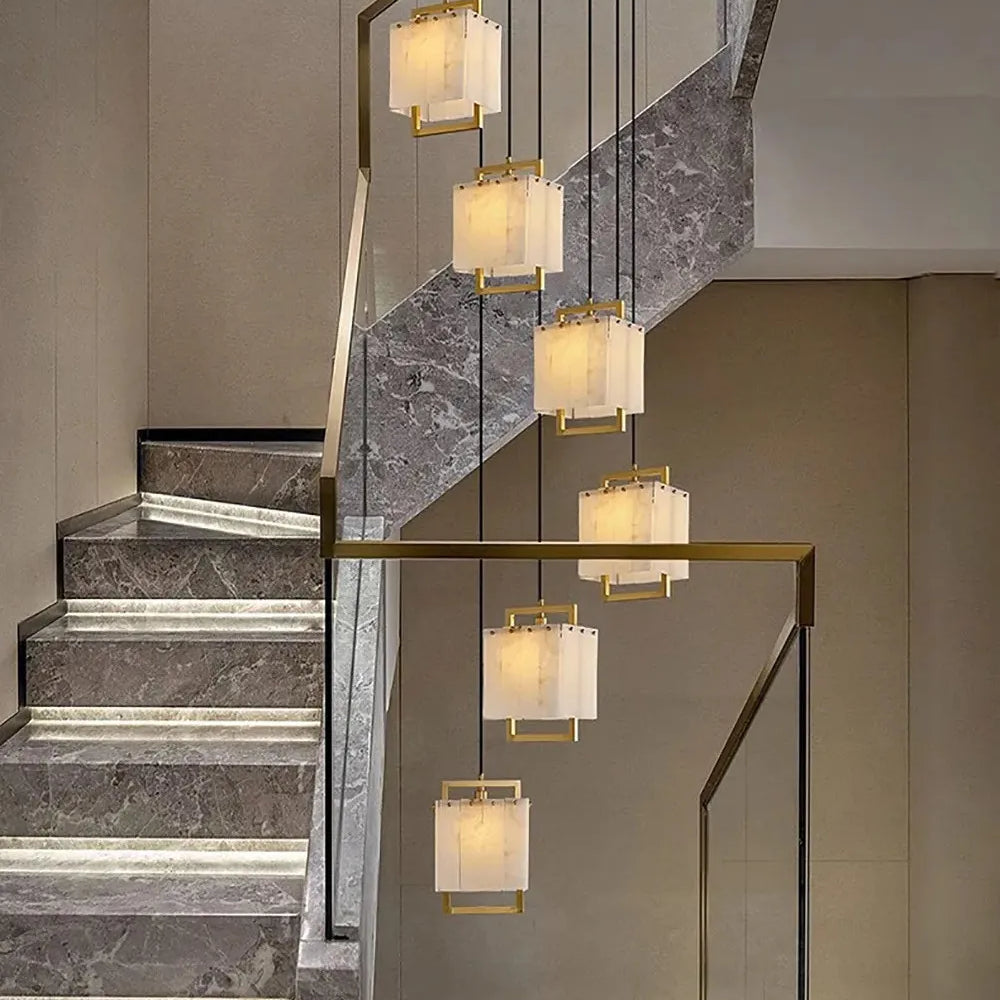 Modern Natural Marble Led Living Room Chandeliers - Elegant Lighting Fixtures For Staircases Lofts