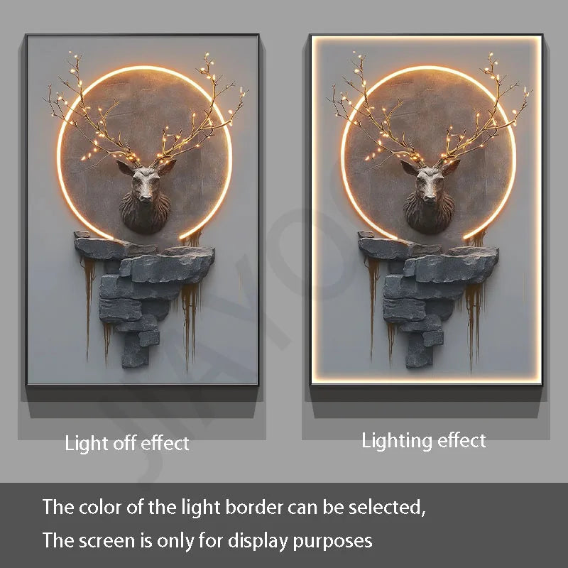 Dlight Decor Reindeer Wall Glow for Luxe Entry Spaces D / 120X60CM / Dimmable cool light|Gold border Wall Art