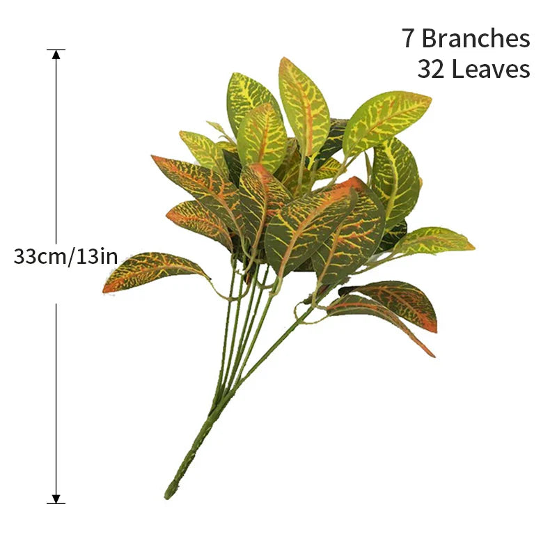 Dlight Decor 33cm Tropical Plant with Codiaeum and Scindapsus Leaves 33cm 32 Leaves