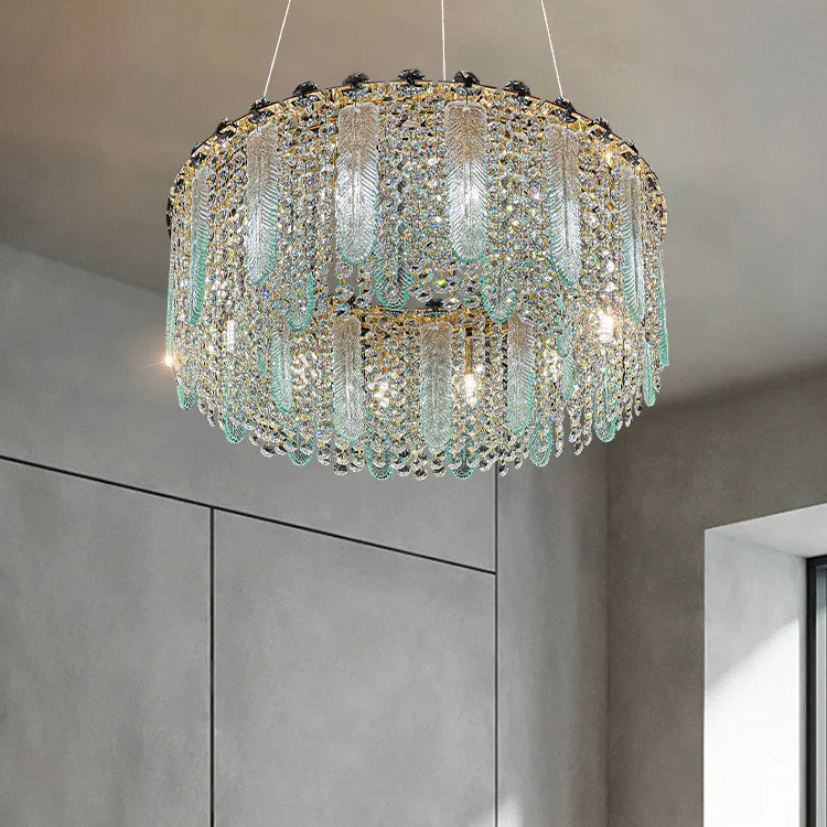 Elegant Feather Crystal Chandelier - A Light Luxury Masterpiece For Bedrooms Living Rooms