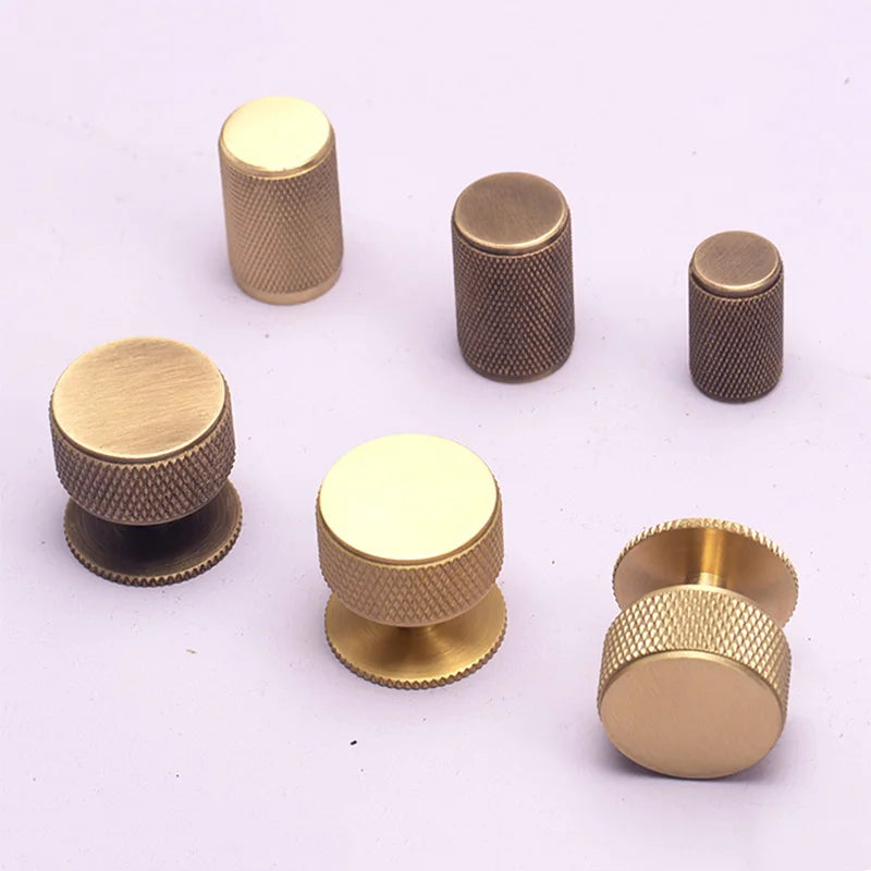 Gold and Bronze Knurled Brass Knobs – Modern Single-Hole Cabinet and Drawer Pulls knob
