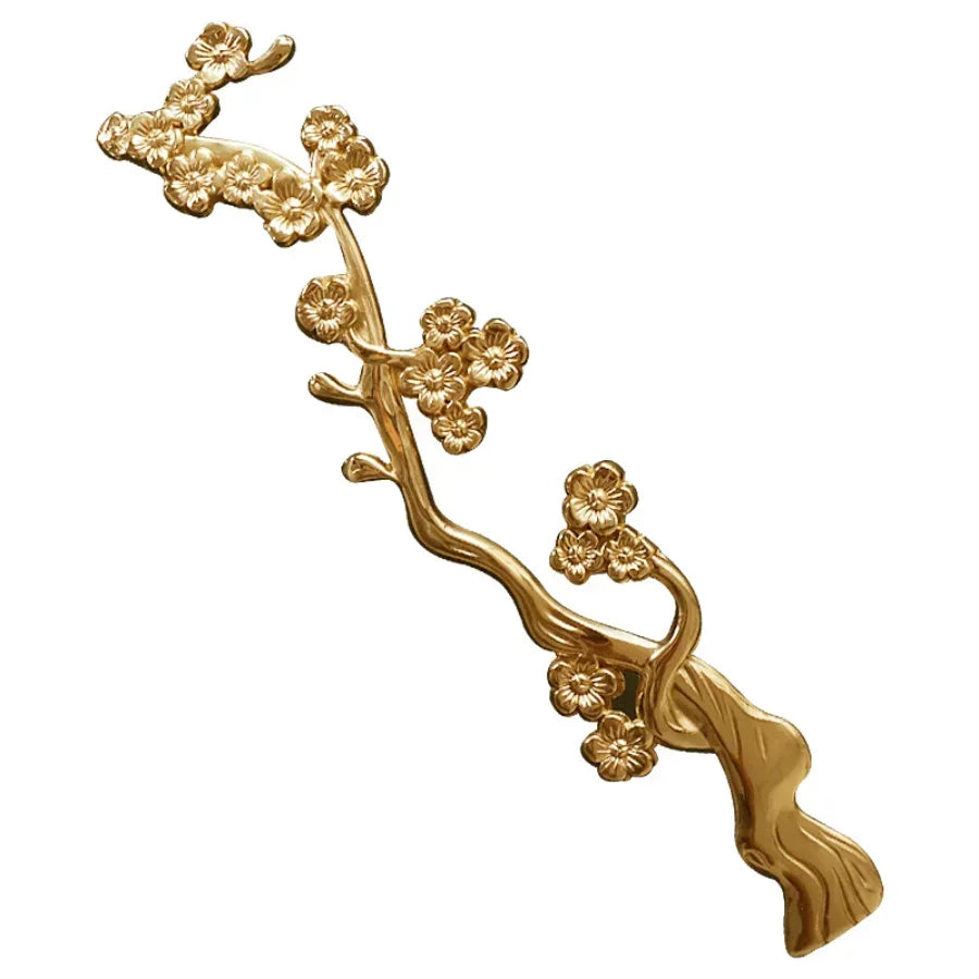 Solid Brass Plum Tree Branch Handles – New Chinese Style Cabinet and Wardrobe Pulls (120mm) Handles