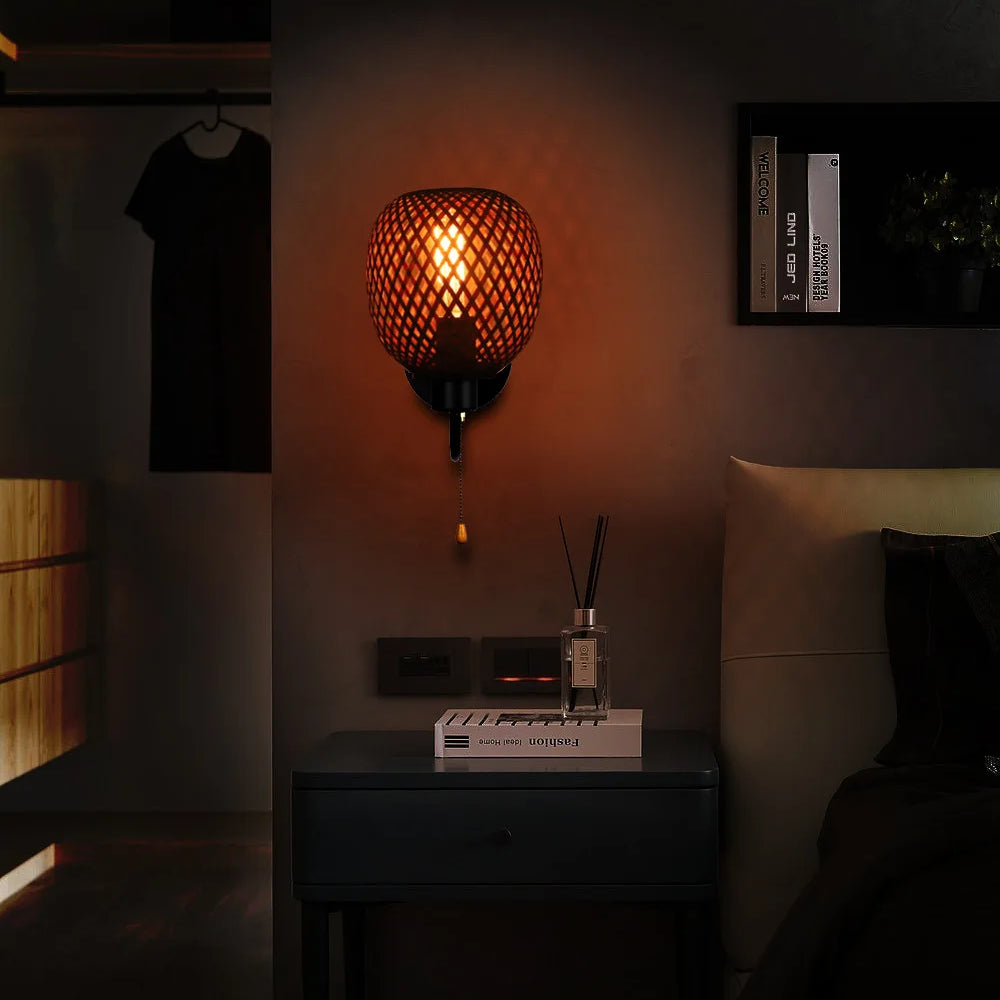 Vintage Rattan Bamboo Wall Sconce - Retro Lighting For Dining Bedroom And More Wall Lamp