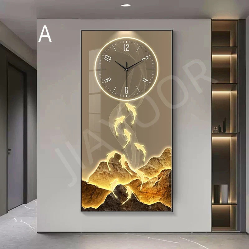 Dlight Decor Wall Clock Lamp with Crystal Glow A / 140X70cm / NON dimm cool light|Black border Wall Art