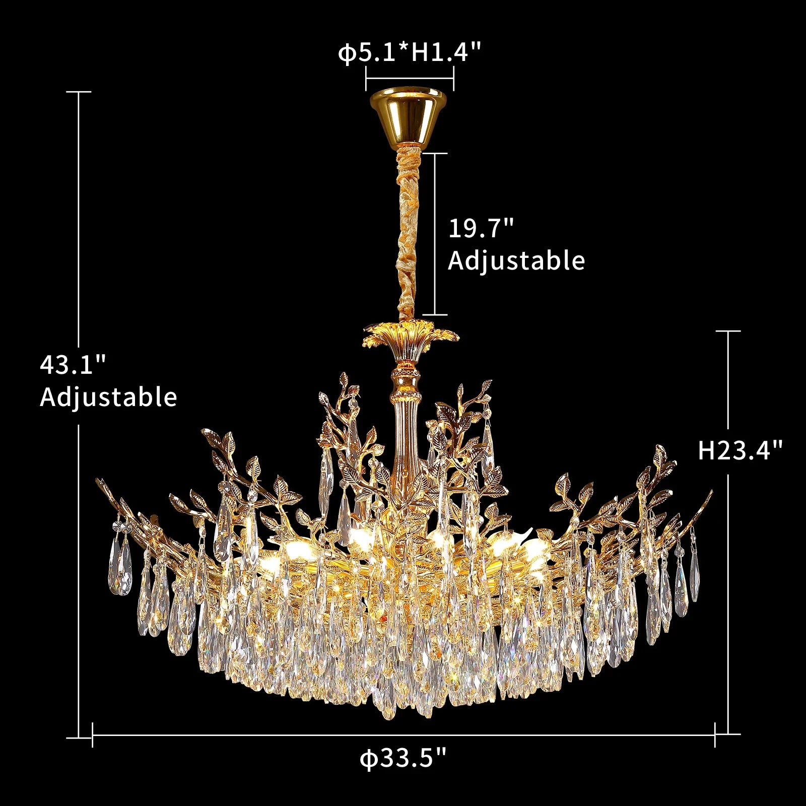 Camille Gold Branch Crystal Chandelier Diameter 85cm / Warm White / United States chandelier