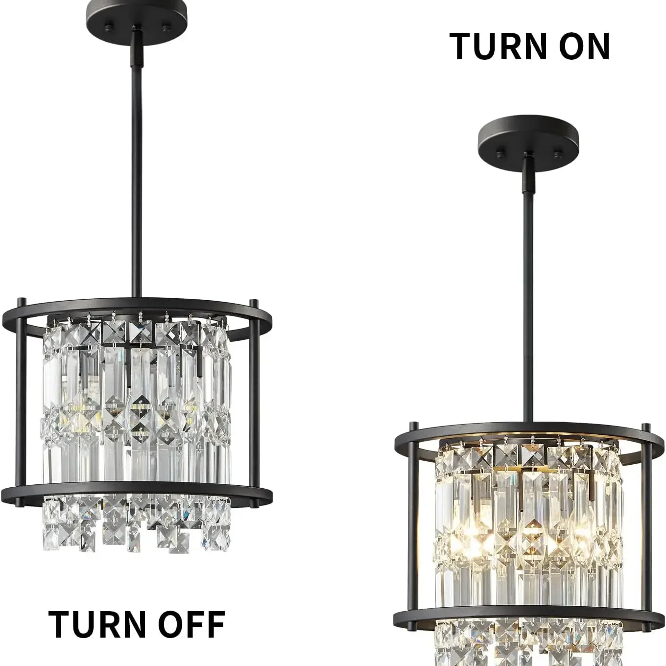 Industrial Farmhouse Chandelier - Black Metal And Crystal Pendant Ceiling Light Fixture Lights