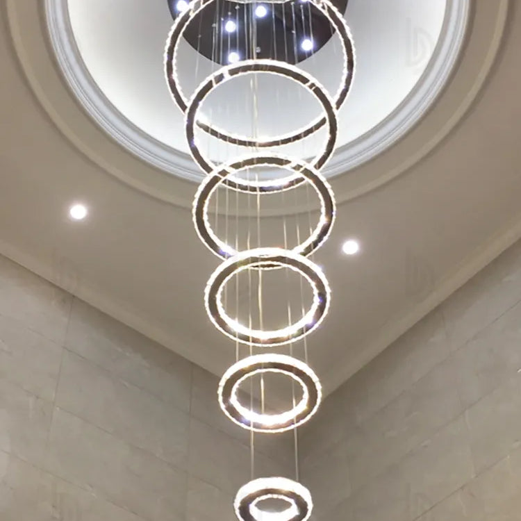 Modern Luxury Crystal Staircase Chandelier - Rings Design For Loft Villa And Lobby Indoor Lighting