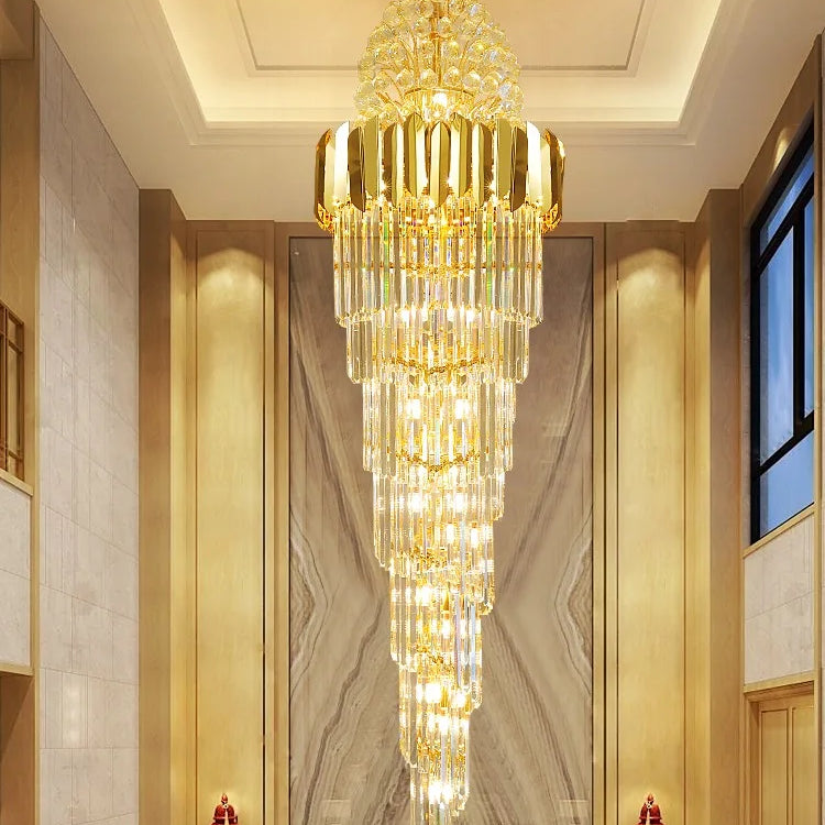 Luxurious Interior Hall Stairwell Golden Chandelier - Modern Elegance With Clean Crystal Ball