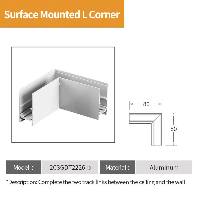 2 Meter White LED Magnetic Track Lighting System Accessories - Ceiling Recessed Magnet Rail Lamp Kit Surface L Corner