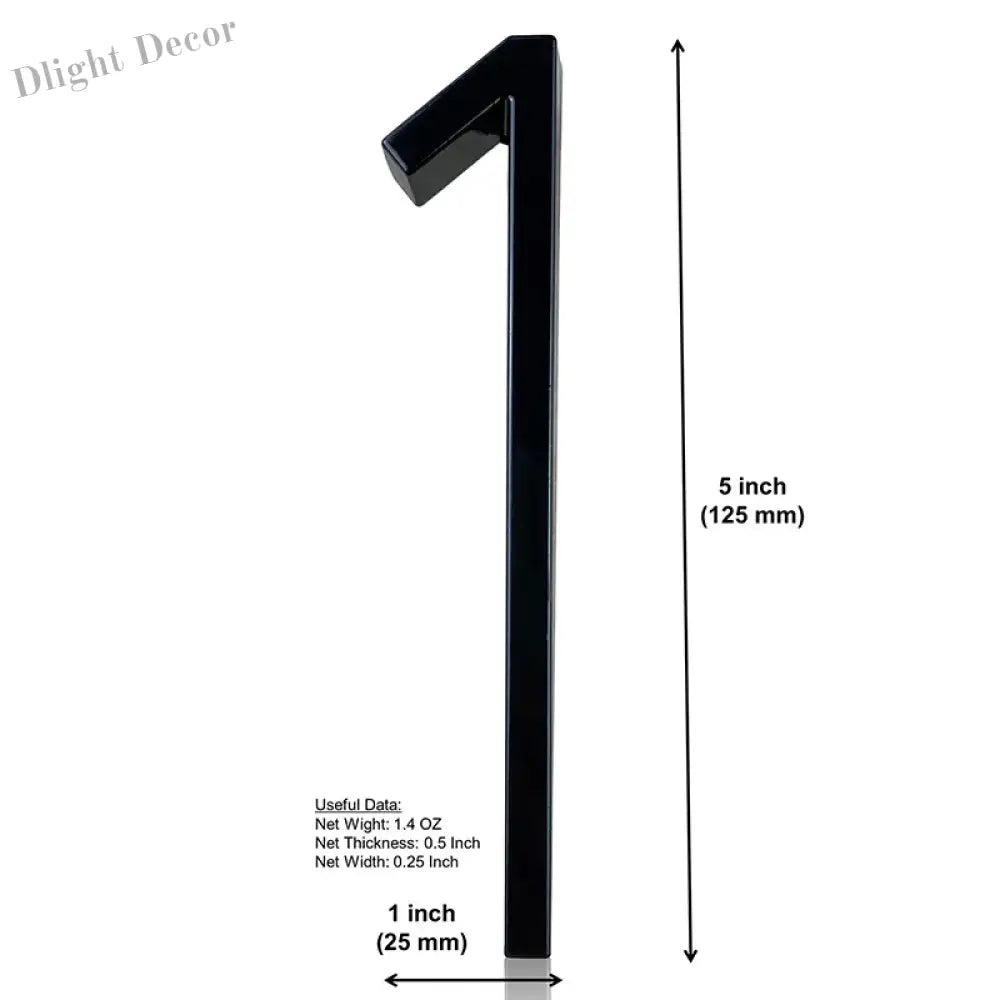 125mm 3D Black Zinc House Numbers – Arabic Numerals with Floating Doorplate Holder 1 / 125MM Brass Letters