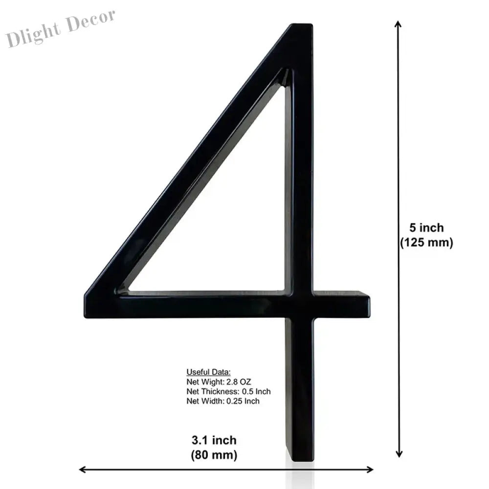 125mm 3D Black Zinc House Numbers – Arabic Numerals with Floating Doorplate Holder 4 / 125MM Brass Letters