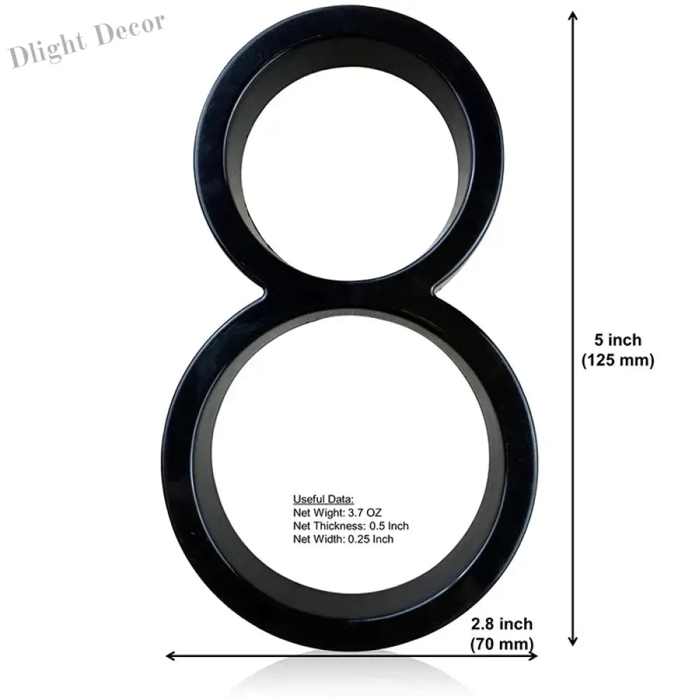 125mm 3D Black Zinc House Numbers – Arabic Numerals with Floating Doorplate Holder 8 / 125MM Brass Letters