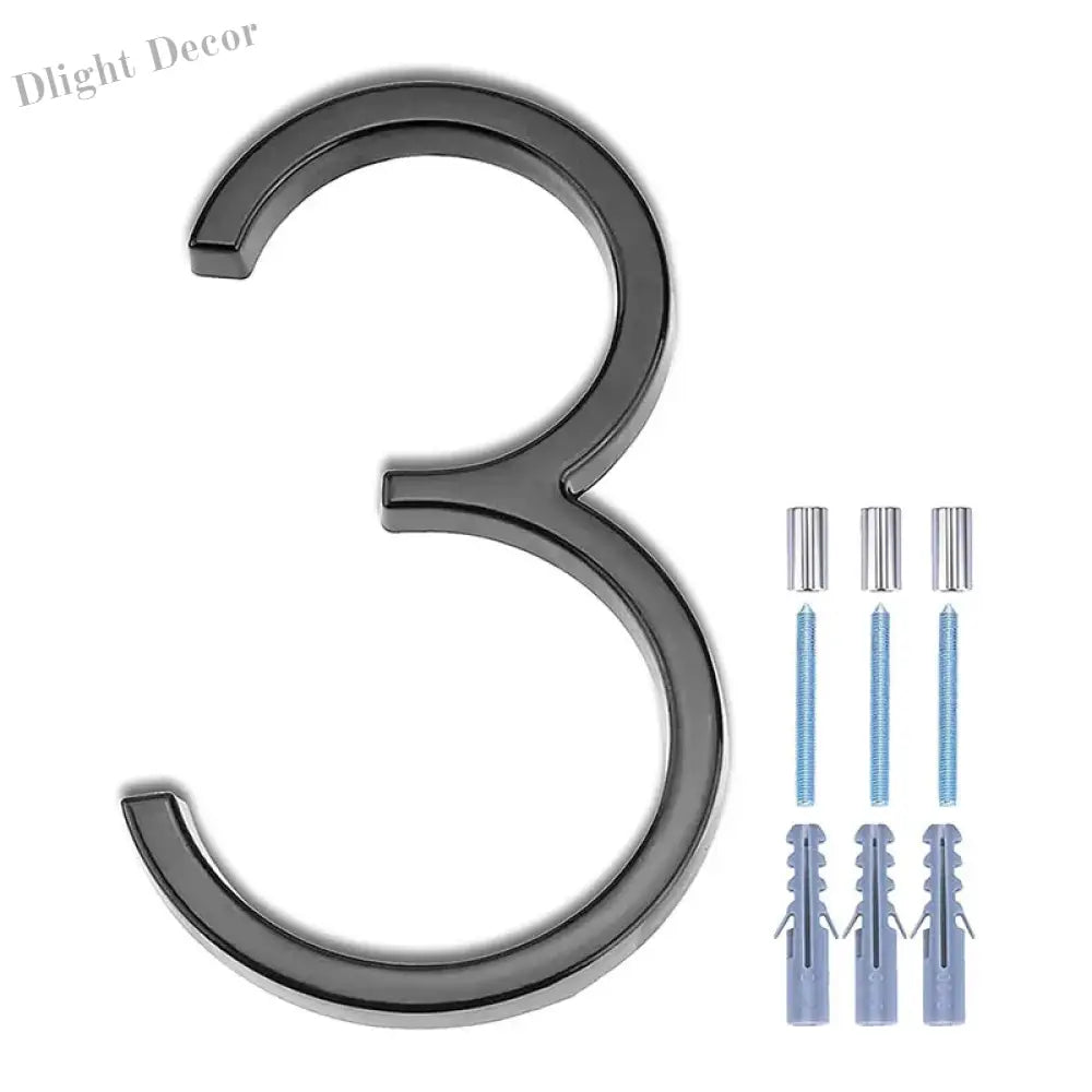 125mm 3D Black Zinc House Numbers – Arabic Numerals with Floating Doorplate Holder Brass Letters
