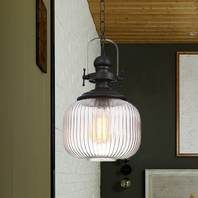 Evelyn’s Enchanting Embrace - Ribbed Glass Pendant Lamp Black / B