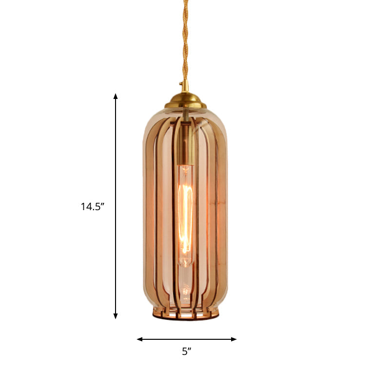 Alice’s Amber Glass Industrial Pendant Light - Capsule/Dome Design For Dining Room Lighting