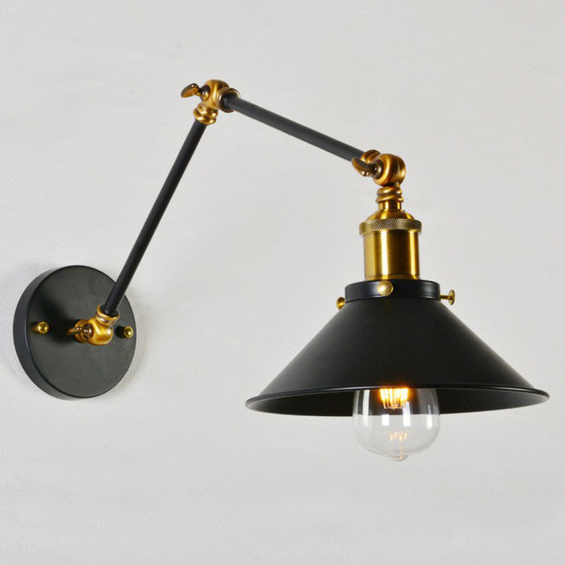 Kaylee Industrial Swing Arm Wall Lamp For Bedroom (Black/White & Brass) Black / 8’ + 8’