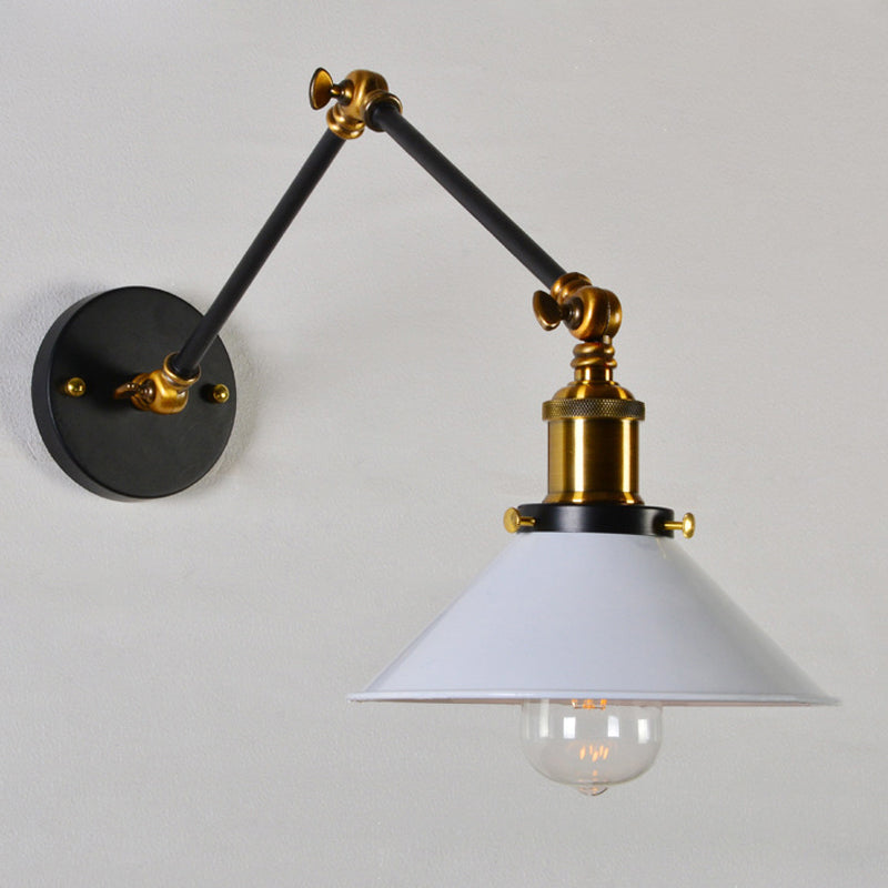 Kaylee Industrial Swing Arm Wall Lamp For Bedroom (Black/White & Brass) White / 8’ + 8’