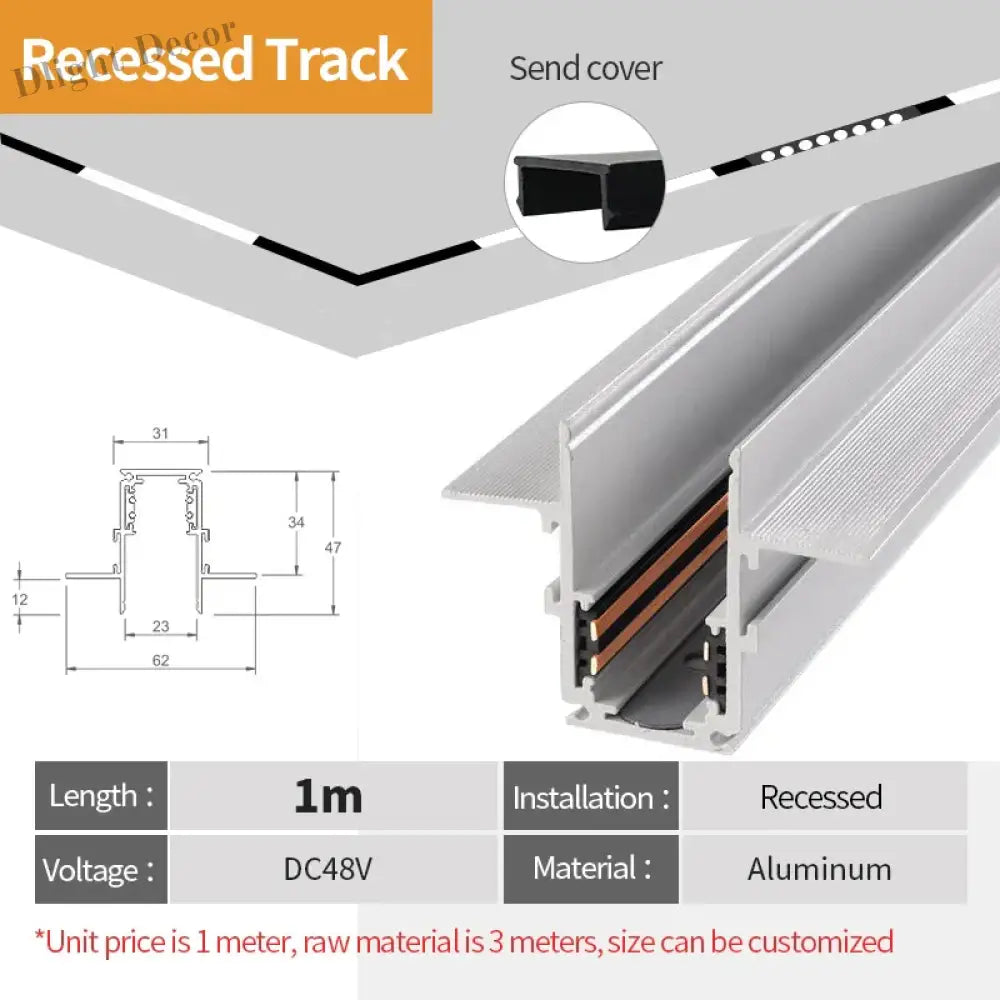 2 Meter White LED Magnetic Track Lighting System Accessories - Ceiling Recessed Magnet Rail Lamp Kit 1M recessed rail A