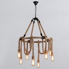 Embrace Exposed Bulb Elegance: The Antiqued Beige Hemp Rope Chandelier Pendant Lighting