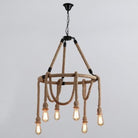 Embrace Exposed Bulb Elegance: The Antiqued Beige Hemp Rope Chandelier Pendant Lighting