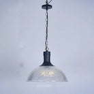 Hélène’s Clear Ribbed Glass Dome Pendant Light - Industrial Bronze Black Hanging For Living