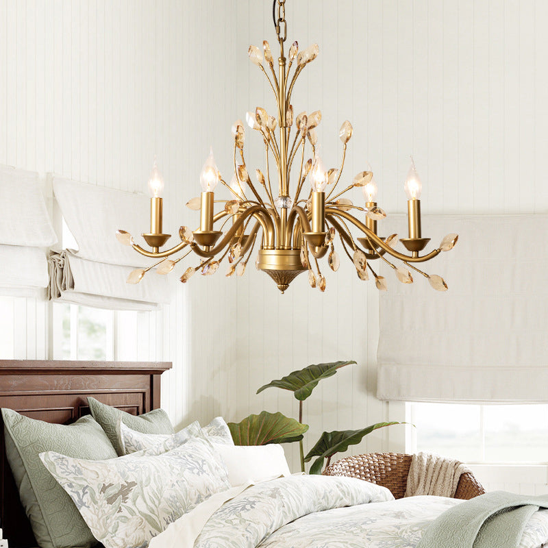 Gold Amber Crystal Branch Pendant Chandelier - Rustic Bedroom Suspension Lighting 6 / Chandelier