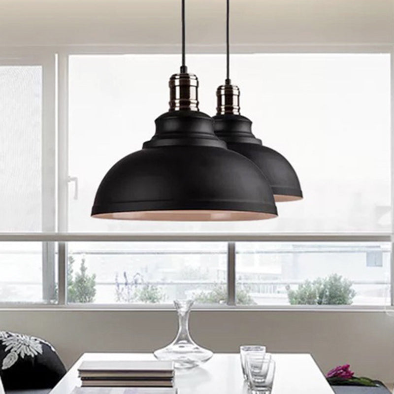 Aaliyah - Adjustable Industrial Dome Pendant Light Black Outer & White Inner / 12’ Lighting