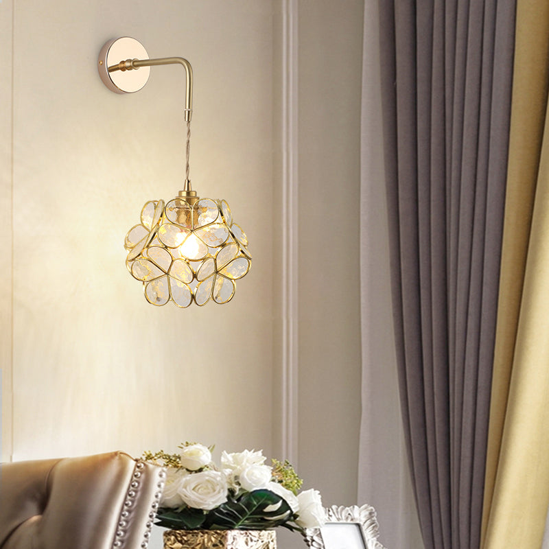 Vintage Single - Bulb Bedside Wall Mounted Lamp In Gold - Shaded Glass Light Fixture / Q Wall Lamp