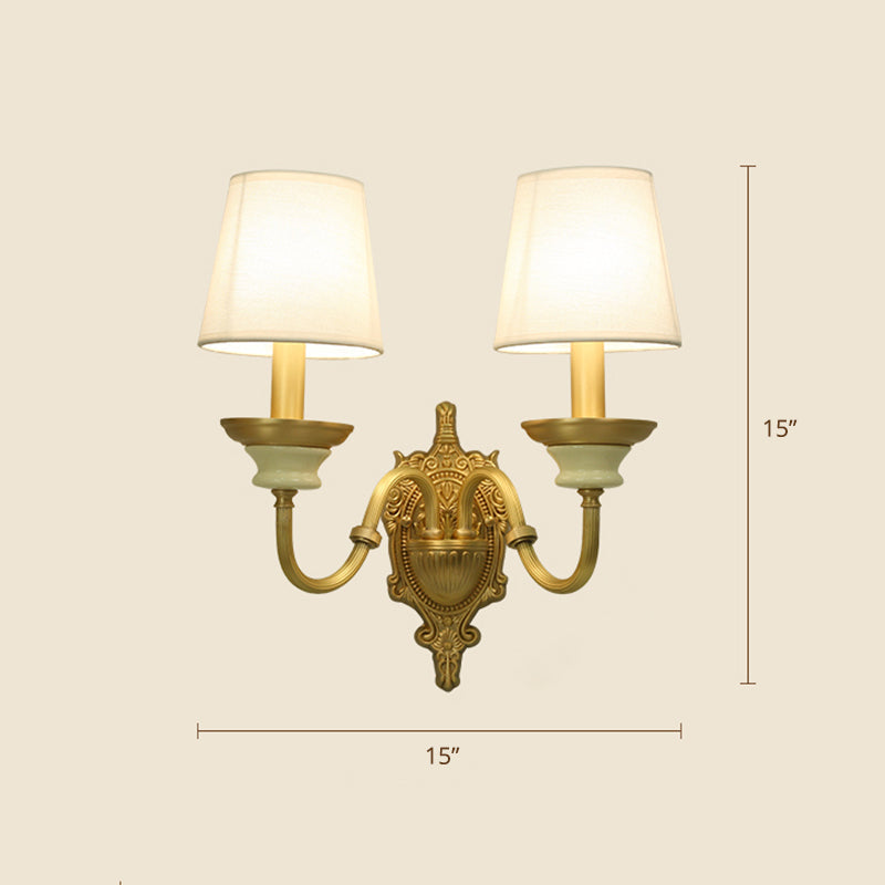 White And Brass Fabric Wall Mounted Light - Minimalist Tapered Sconce 2 / Wall Light