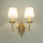 White And Brass Fabric Wall Mounted Light - Minimalist Tapered Sconce Wall Light