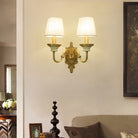 White And Brass Fabric Wall Mounted Light - Minimalist Tapered Sconce Wall Light