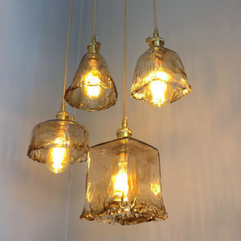 Brooklyn Shaded Pendant Light - Brown Glass Brass Hanging For Dining Rooms