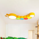 Olivia Yellow Metallic Cartoon Caterpillar Led Flush Mount Ceiling Light For Kindergarten